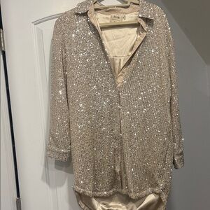 Style Rack Beige Sequin Long Sleeve Dress